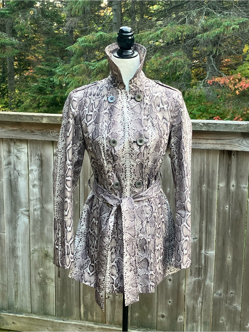 Snake Print Trench Coat in a Neutral Taupe Colour